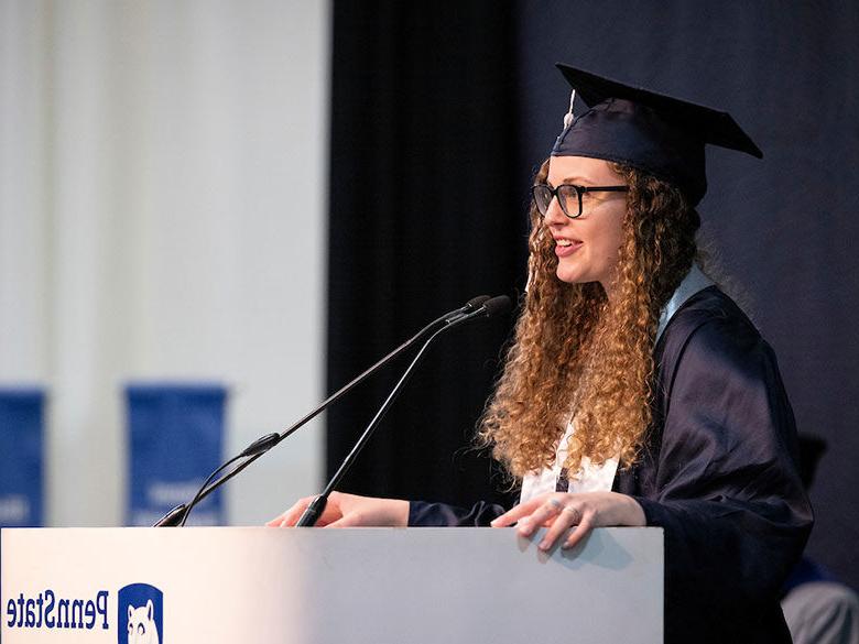 Commencement Speaker at podium